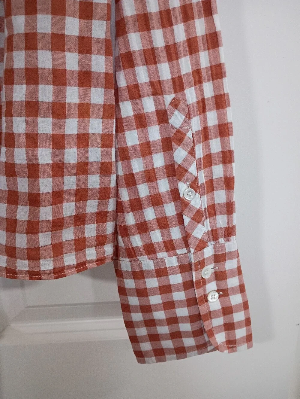 J. Crew Rust and White Gingham Button-Front Tie Shirt